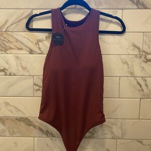NWT Klassy Network Ribbed Racerback Bramsuit (burgundy)